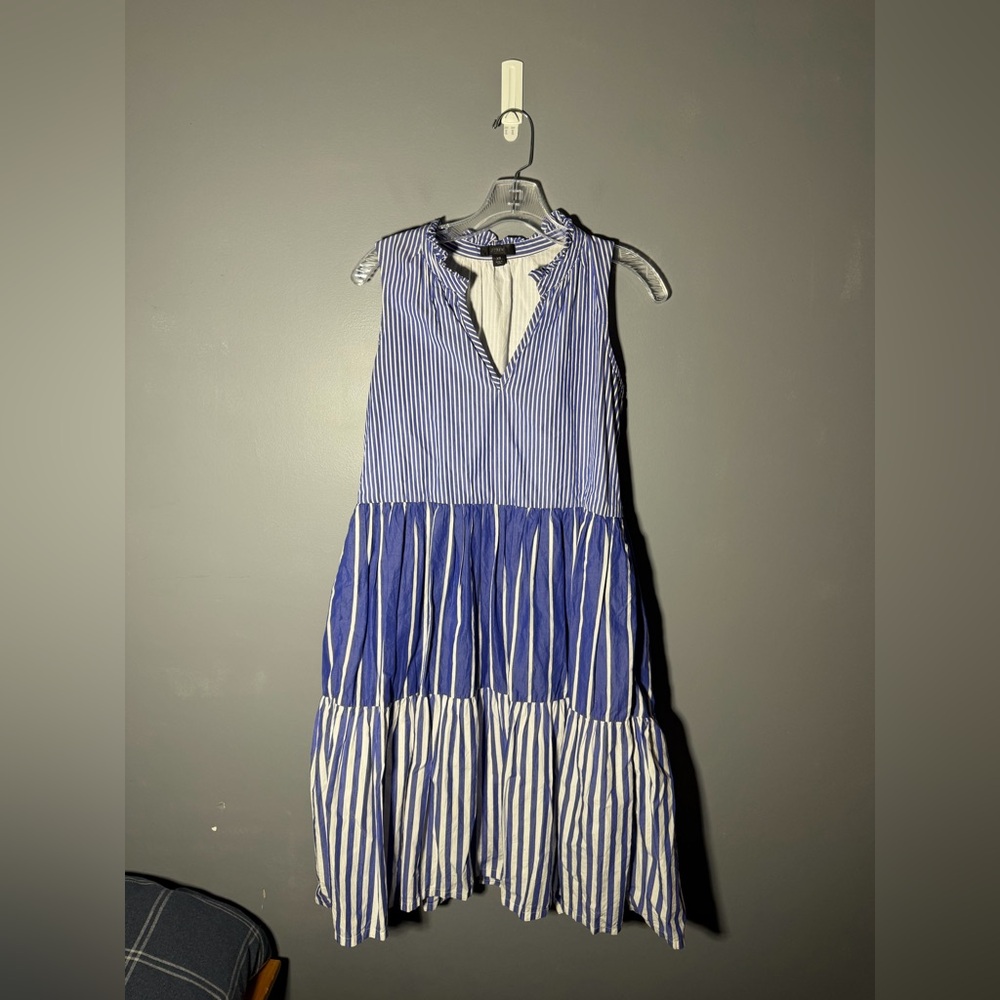 J.Crew Mixed Stripe Sleeveless Tiered Popover Dress Blue Multi Size XS - Picture 2 of 6